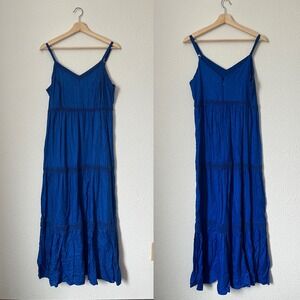 Joie Blue Lace adjustable strap tiered back zip dress